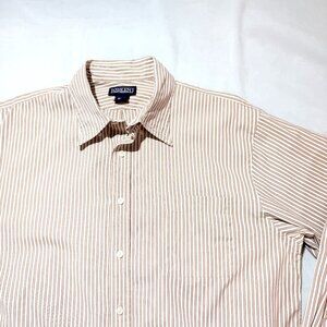 Lands End Men's Dress Shirt 16.5/34 Brown/White Stripe 100% Cotton